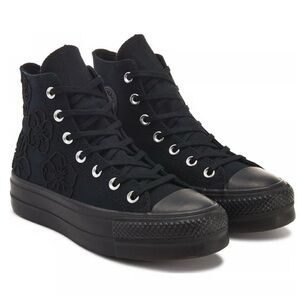 Converse Chuck Taylor High-Top Platform All Black Floral Sneaker Women 8.5 NEW